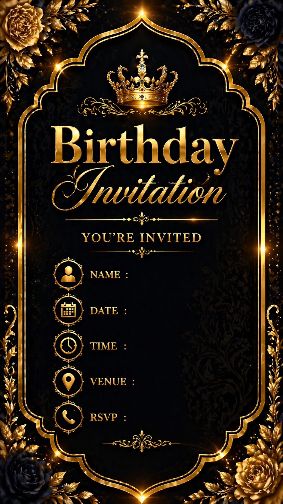 Royal Gold Birthday Card Template With Input placeholder background