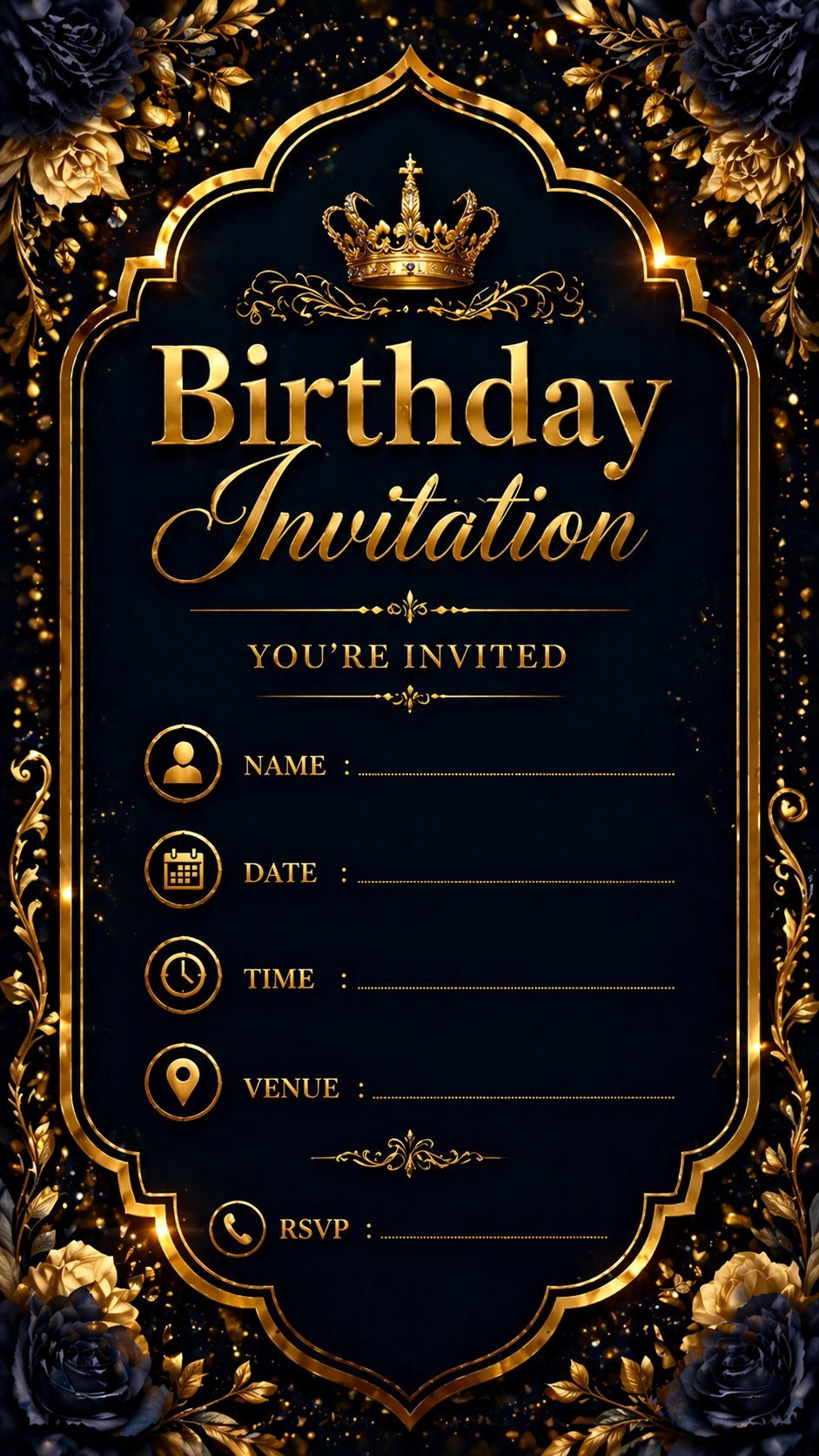 Royal Gold Birthday Card Template Placeholder background